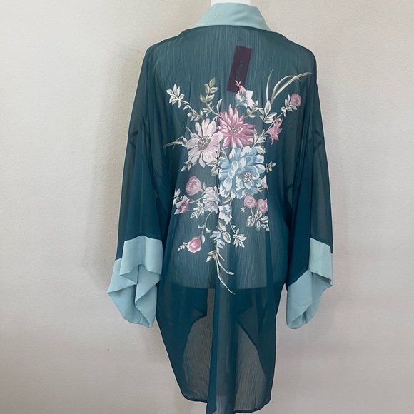 NWT Xhilaration XS/S Emerald Kimono with Blue Hemlines - Picture 9 of 14